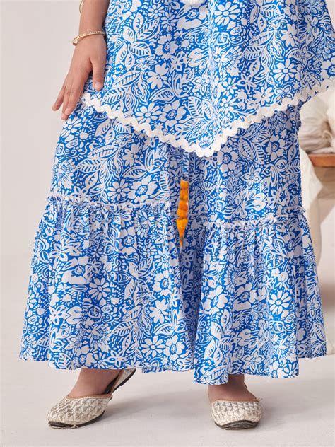 Buy Sha Blue Tikonacut Sharara Set Online