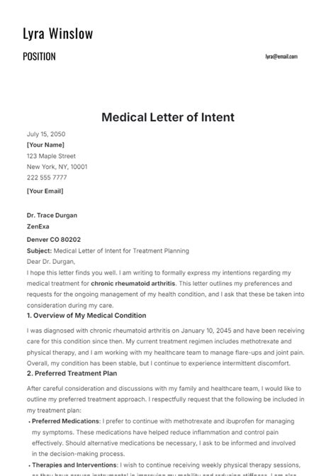 Free Medical Letter of Intent Template to Edit Online