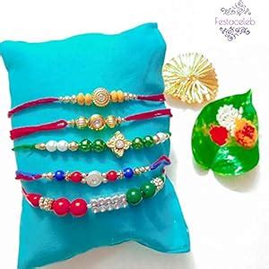 Festaceleb Combo or Set of 5 Modern Rakhi Studded in Crystal and ...