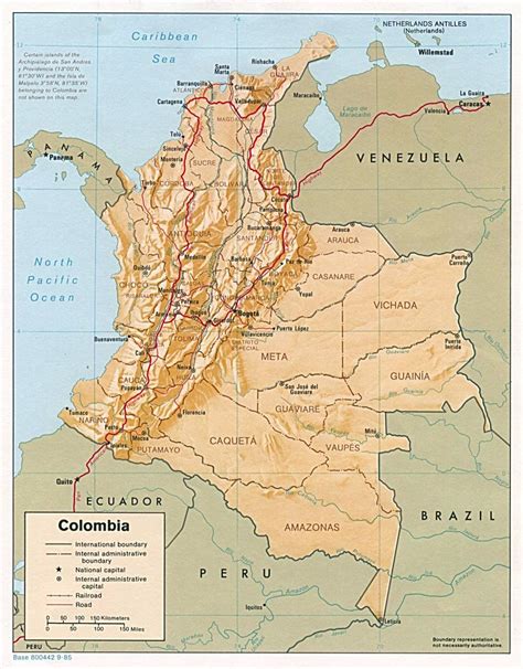 Large political and administrative map of Colombia with relief, roads ...