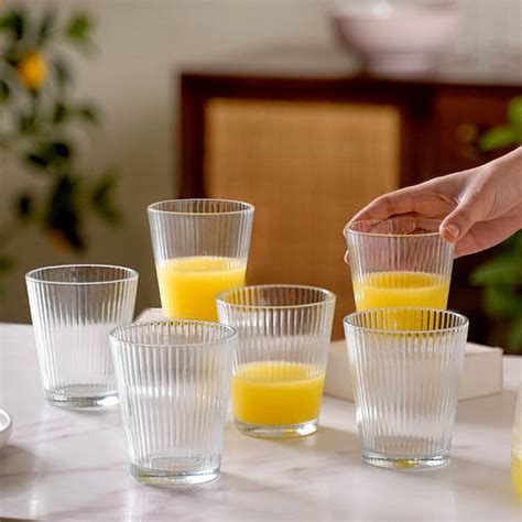 Ribbed Drinking Glass Ash Grey Set Of 6 350ml Online - Premium Tumbler ...