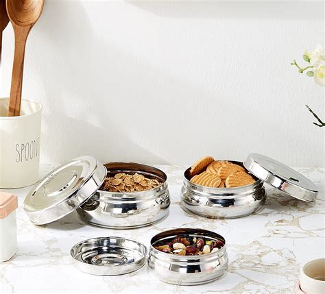 Seema Kitchenware Stainless Steel Belly shape Kitchen Dabba with Lid ...