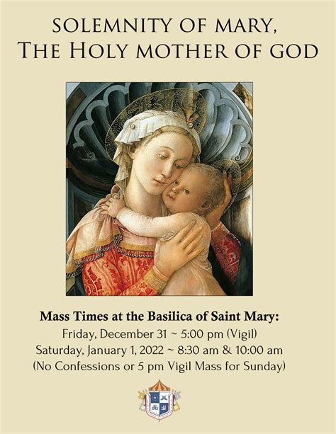 Mass Times for the Solemnity of Mary, the Holy Mother of God - The ...