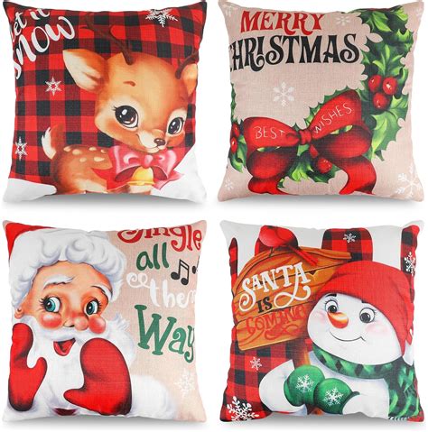 Amazon.com: CCINEE Christmas Throw Pillow Covers Decor,17x17 Set of 4 ...