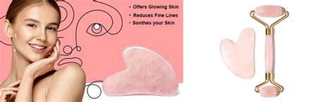Zureni Rose Quartz Jade Facial Roller & Gua Sha 100% Natural Pink ...