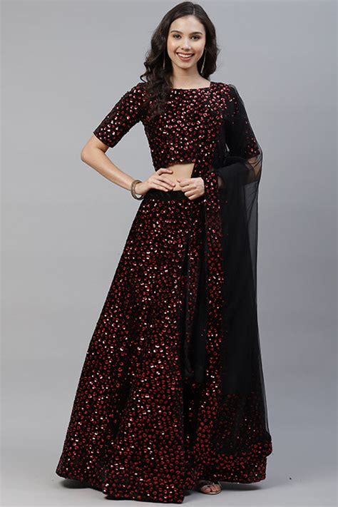 Maroon Indian Fashion Velvet Sequins Embroidered Lehenga Cho