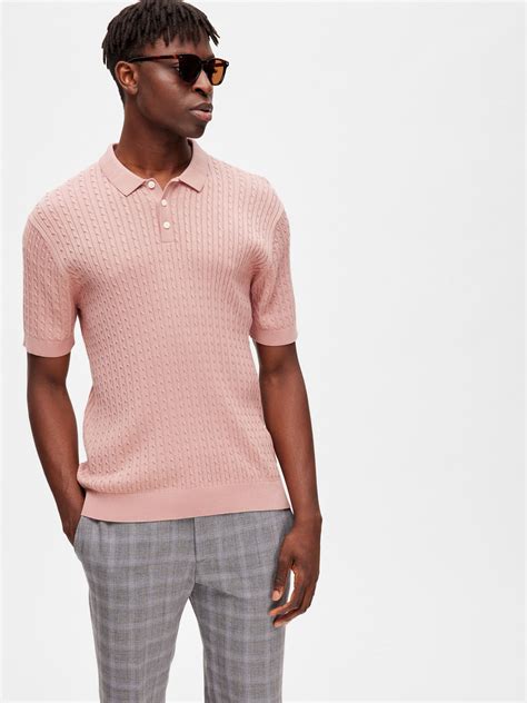 Buy Pink Cable Knit Polo T-shirt for Men Online