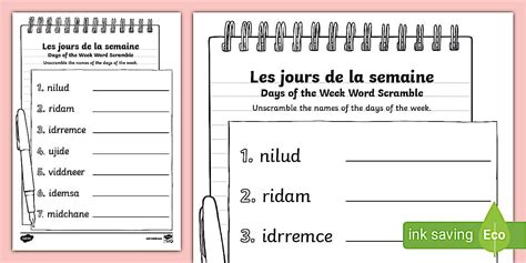 👉 Days of the Week in French Word Scramble | Twinkl