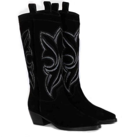 Saint Martina Black Stitched Leather Handcrafted Cowboy Boots – SaintG ...