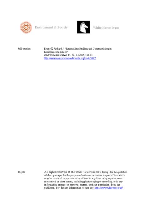 ENV 101: Reconciling Realism and Constructivism in Environmental Ethics ...