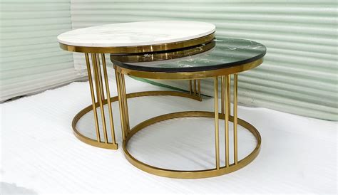 Buy Online Stainless Steel Nesting Table With Italian Marble – PC HOME ...