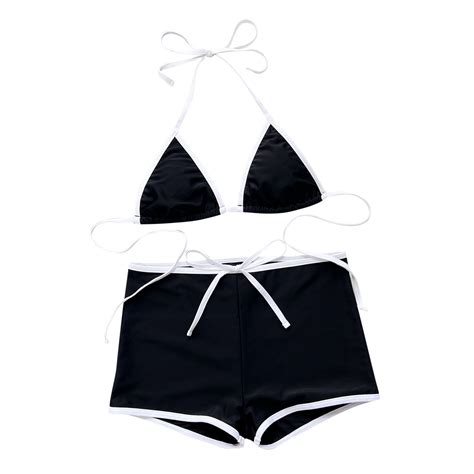 Lopeceal Women's 2 Piece Swimsuit Contrast Trim Halter Triangle Top ...