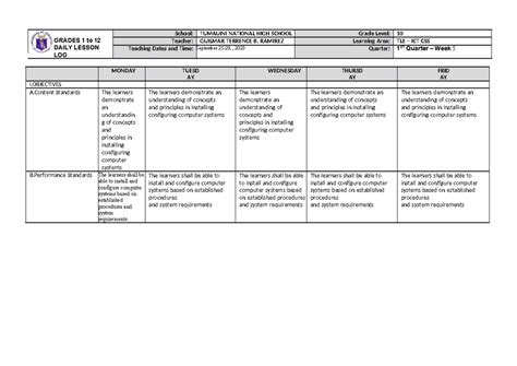 Image result for Grade 7 12 Daily Lesson Log
