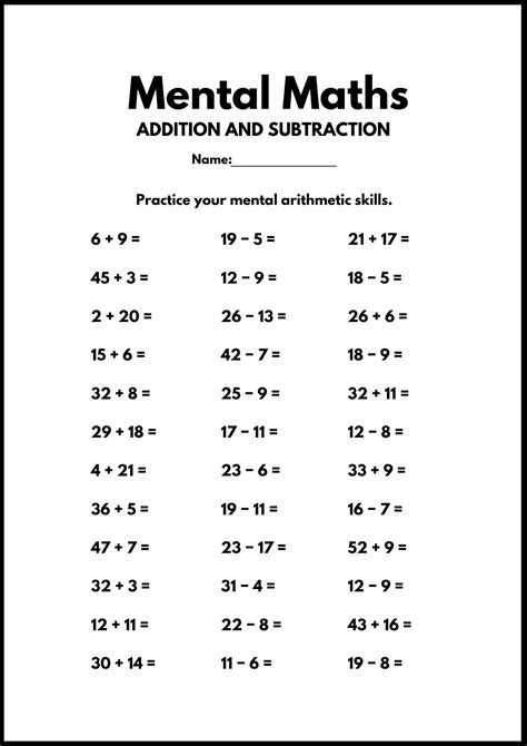 7 Printable Additition and Subtraction Worksheets, Mental Maths ...