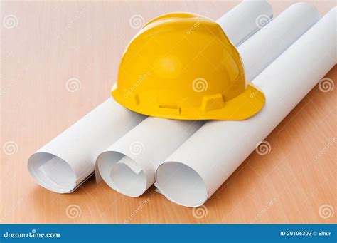 Drawings and hard hat stock photo. Image of design, head - 20106302