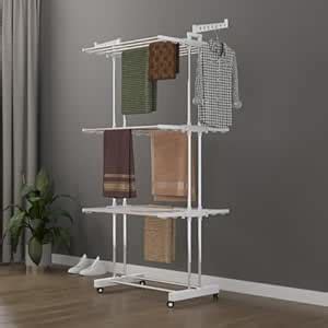 TEKCOOL 2 Pole 3-Tier Premium Heavy-Duty Stainless-Steel Clothes Drying ...