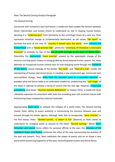 Yeats The Second Coming Analysis Paragraph - Spiraling in a “widening ...