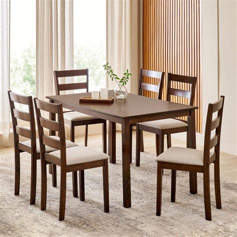 Buy Helios Lia NXT Solid Wood 6-Seater Dining Set with Chairs - Brown ...