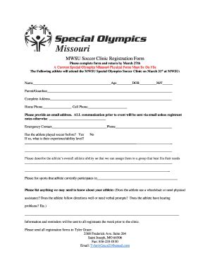 Fillable Online MWSU Soccer Clinic Registration Form Fax Email Print ...