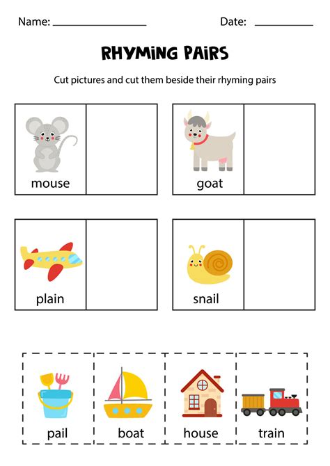 Find rhyming pairs. Educational worksheet. Cut and paste. 11993352 ...