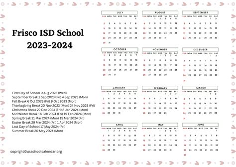 Frisco Independent School District Calendar - US School Calendar