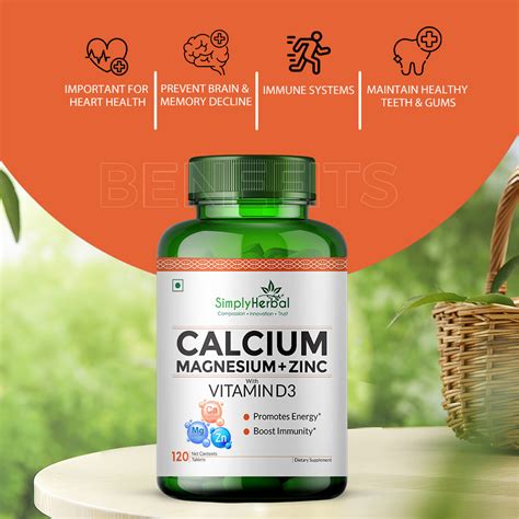 Simply Herbal Calcium Magnesium Zinc Vitamin D3 With Vitamin B12 -120 ...