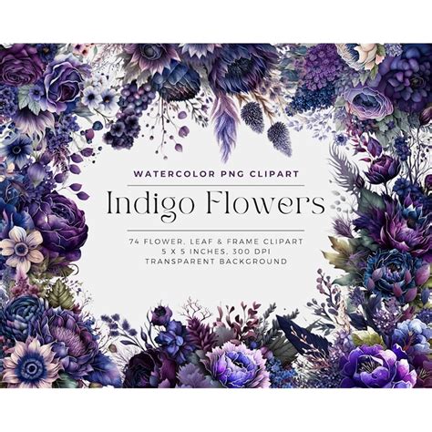 Indigo and Purple Flowers PNG, Watercolor Floral Clipart Bou | Inspire ...