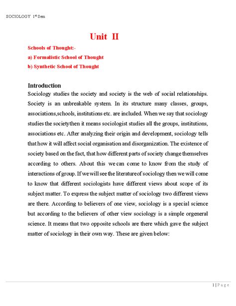 Sociology 1st Sem UNIT 2,3 - Unit II Schools of Thought:- a ...