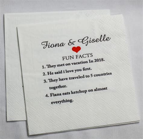 Fun Facts Personalized Wedding Napkins,custom Wedding Cocktail Napkins ...