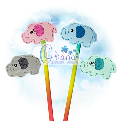Jellybean Elephant Pencil Topper Embroidery Design - Ohana Applique Designs