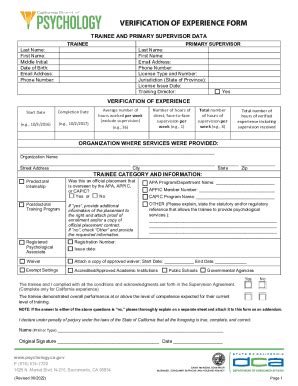 CA Board Of Psychology Verification Of Experience Form 2022-2025 - Fill ...