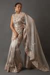 Buy Grey Organza Floral And Paisley Round Embroidered Saree & Blouse ...