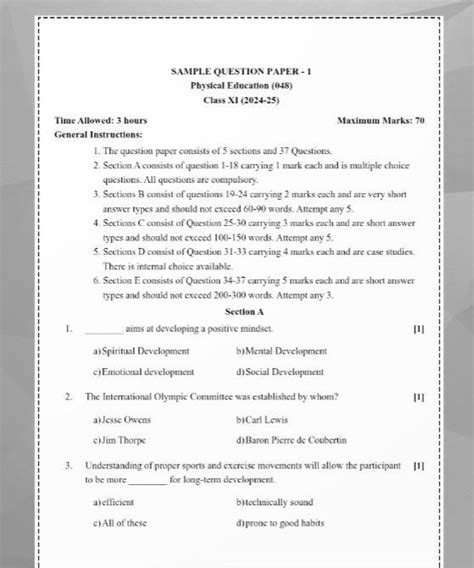 anyone have practice question paper of physical education for class ...