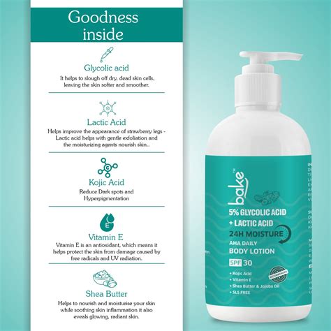 Bake 5% Glycolic & Lactic Acid Body Lotion SPF 30 PA+++ for Dark Spots ...