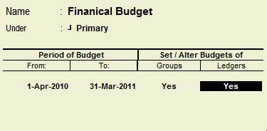 Budget in Tally ERP 9