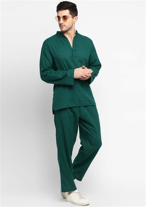 uNidraa | Emerald Green Cotton Shirt and Pyjamas For Men