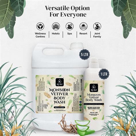 Rubz Monsoon Vetiver Body Wash Refill Pack 5L | Liquid Soap | Shower G