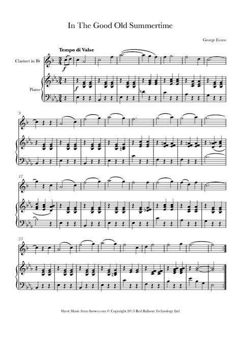 George Evans - In The Good Old Summertime Sheet music for Clarinet ...