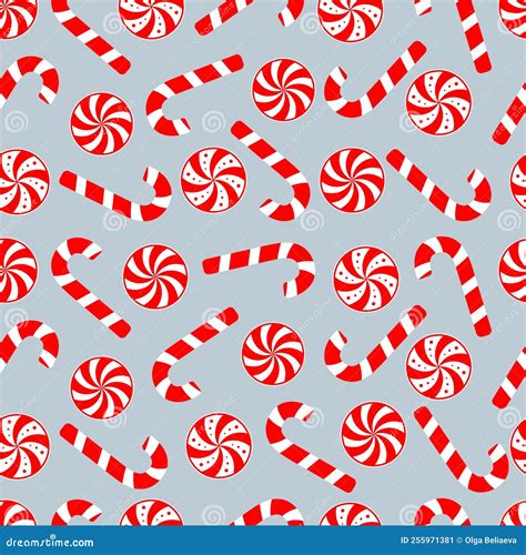 Vector Merry Christmas Seamless Pattern with Candy Canes, Peppermint ...