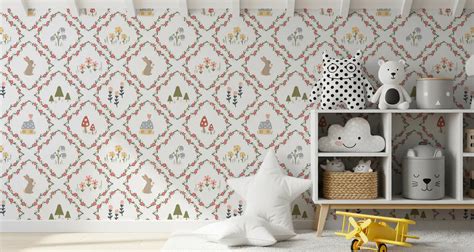 Whimsical Woodland Diamond Wallpaper for Kids Room