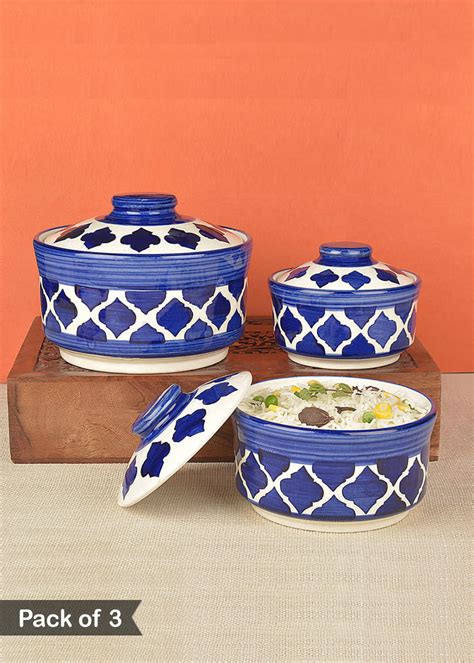 Get Blue Studio Pottery Handpainted Ceramic Serving Donga with Lid ...