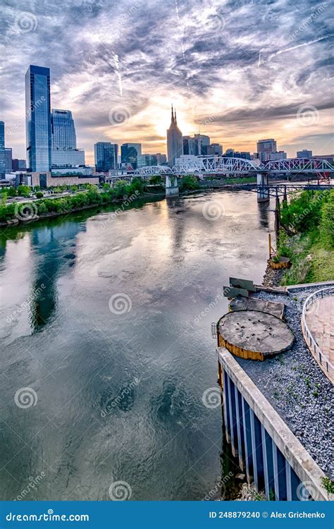 Nashville Tennessee City Skyline at Sunset on the Waterfrom Editorial ...