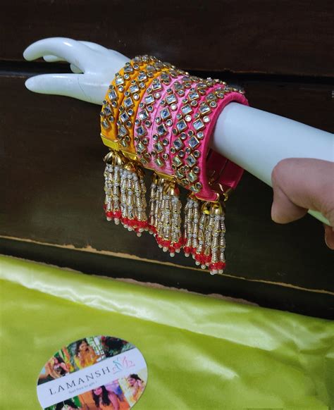 LAMANSH® (Size 2-6) New💛 Silk Kundan Indian Thread Bangles with hanging ...