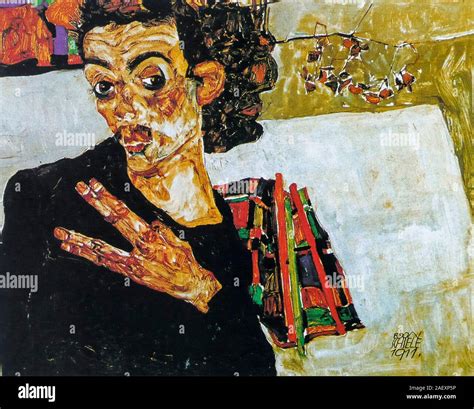 Egon Schiele, Self portrait, (with black earthenware vessel), painting ...