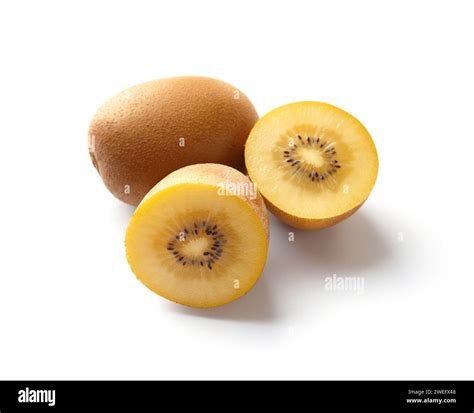 Whole and halved ripe golden kiwi isolated on white background. Kiwi ...