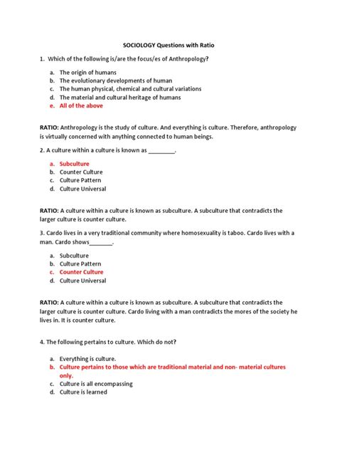 Sociology Questions With Ratio | PDF | Sociology | Deviance (Sociology)