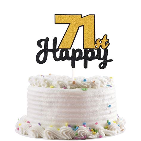 LASKYER Happy 71st Birthday Cake Topper Black & Gold Glitter Cake ...