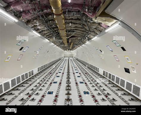 Cargo Airplane - view inside the main deck cargo compartment on a ...