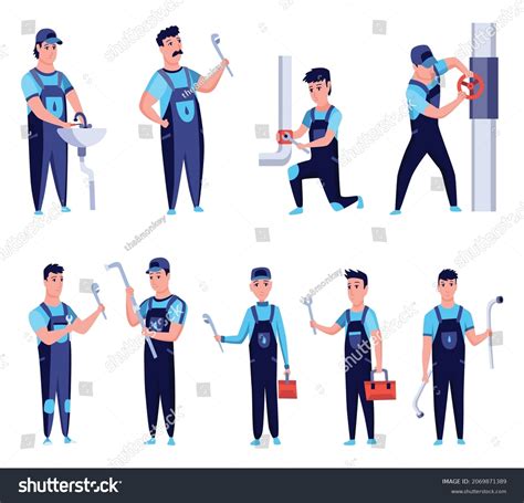 Plumbers Professional Plumbing Work Service Cartoon Stock-vektor ...