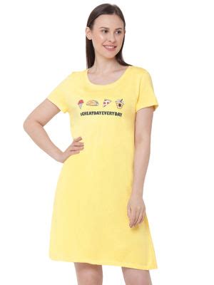 Buy SOIE Women Super-Soft Cotton Modal Knee Length Nightdress - Yellow ...